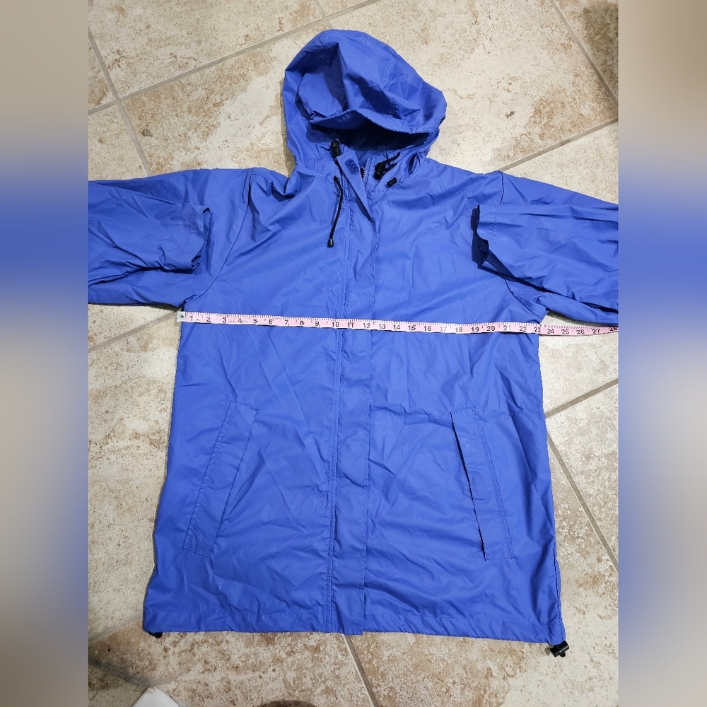 Lands’ End Women Large Blue Hooded Rain Jacket Windbreaker Preppy Nautical Style - Picture 6 of 7